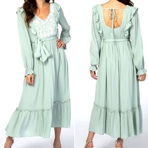 In Loom Boho Cottagecore Peasant Dress Ruffled embroidered Womens Size Small